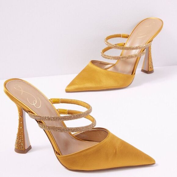 Sam Edelman Shoes - Sam Edelman Agustina Rhinestone Embellished Satin Mules in Golden Yellow 6